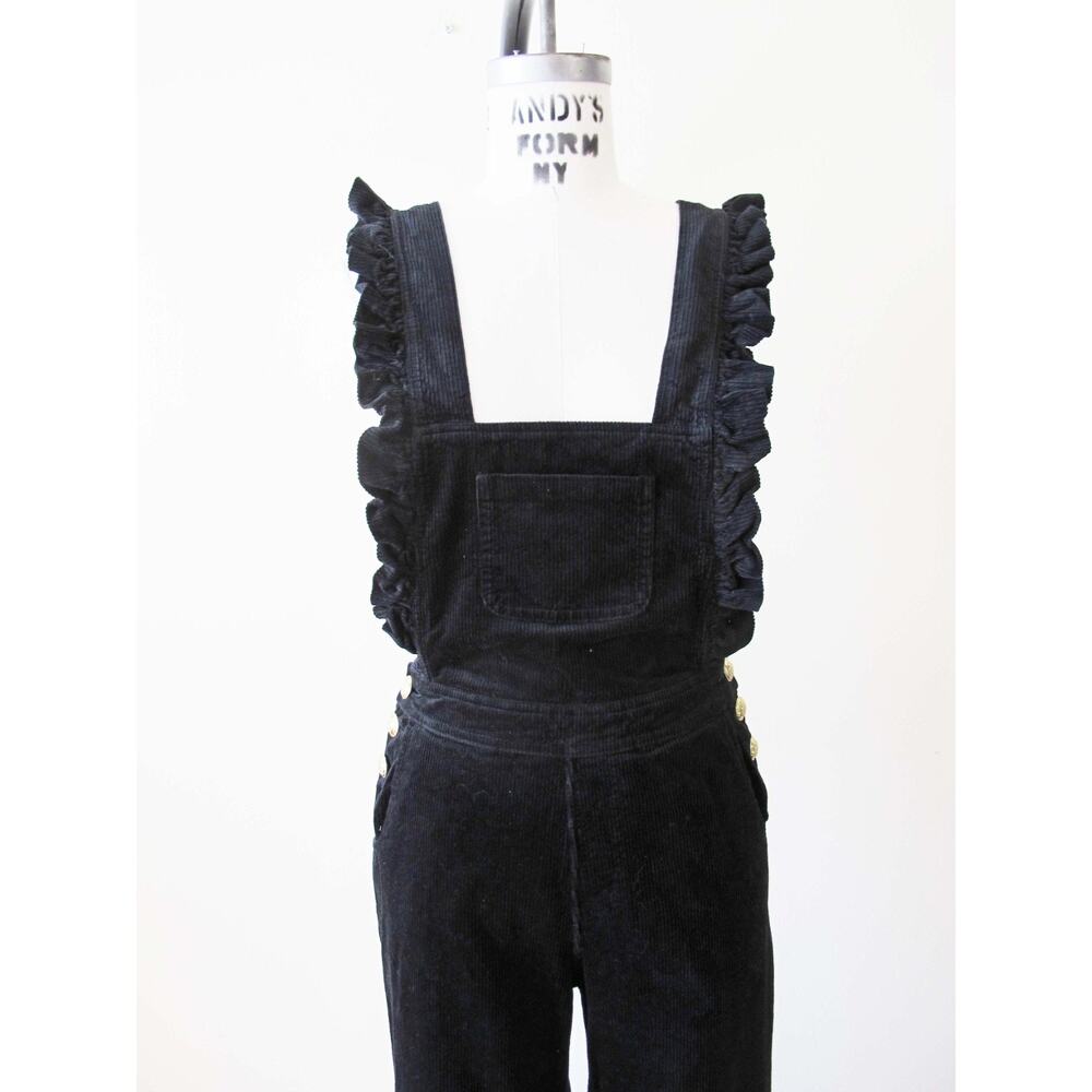 SEZANE Black Corduroy Ruffle Strap Overalls 36 S - Picture 2 of 5